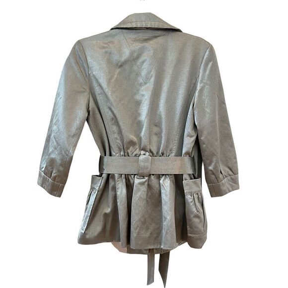 Cache Metallic Belted 3/4 Sleeve Trench Jacket Women’s Silver Size Small - Picture 5 of 7